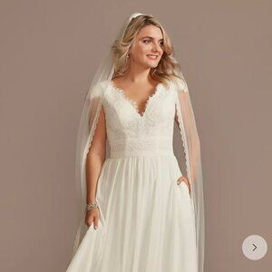 David's Bridal Lace Illusion Back Chiffon Wedding Dress (WG4011DB)
